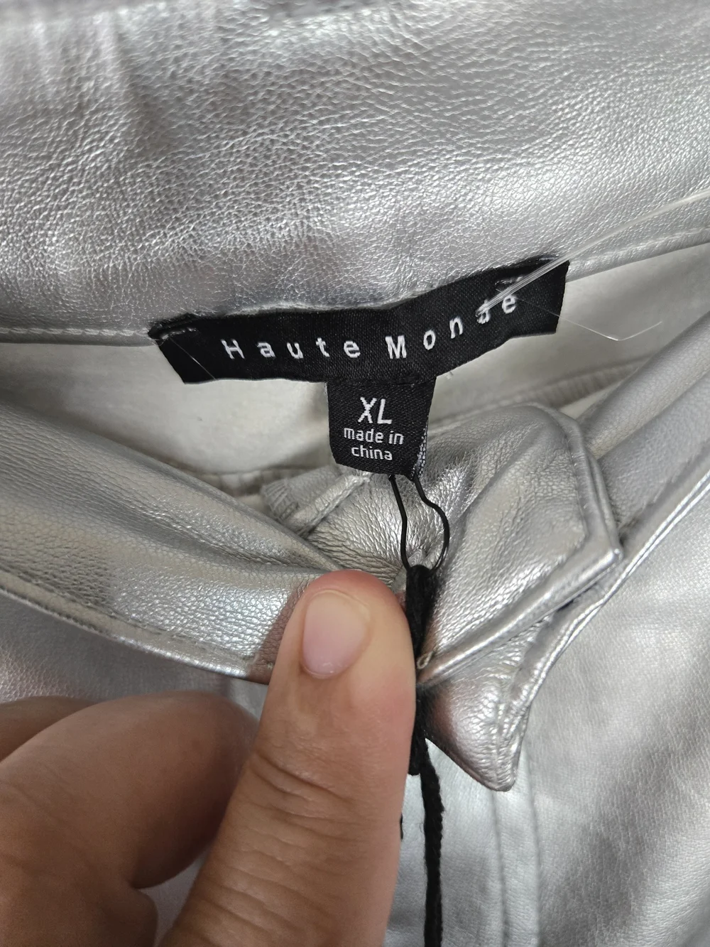 Nwt Haute Monde Silver Metallic Women's Pants Sleek Shine Size XL - Picture 2 of 7